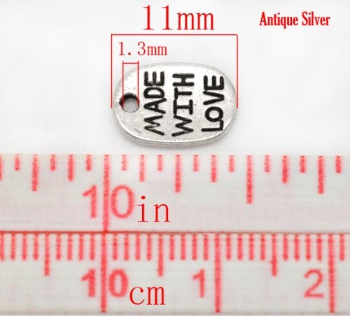 JGFinds Made with Love Message Charms  200 pcs  Silver Tone  11 x 8mm (3/8 Inch) DIY jewelry Making Supplies - Image 2